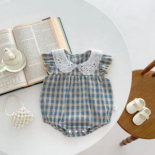 Lacy Plaid Fly Sleeve Romper - RYAN AND REMI