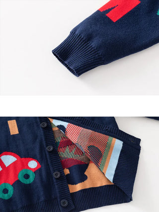 Teddy Bear Letter Knitted Cardigan