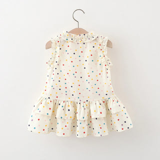 Cotton Dress for Baby Girl Heart Shaped Button Colorful Polka Dot Bow Dress Send Bag - RYAN AND REMI