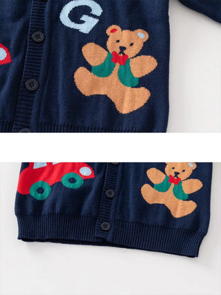 Teddy Bear Letter Knitted Cardigan