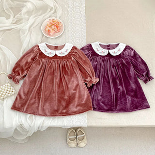Doll Collar Velvet Dress - RYAN AND REMI