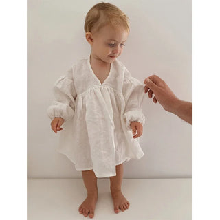 Long Sleeve Linen V-neck Dress