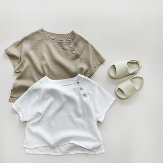 Boys Casual Slant Button Linen Shirt - RYAN AND REMI