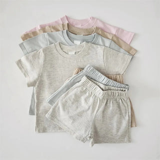 Neutral Cotton Tee And Shorts Set - RYAN AND REMI