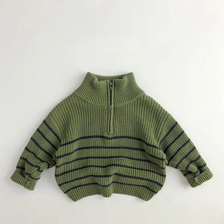 Stripe Turtle Neck Zip Up Sweater - RYAN AND REMI