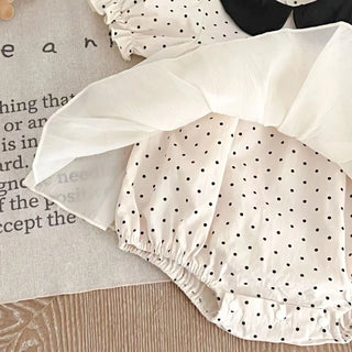 Summer new style baby girl polka dot romper dress with lace, fashionable one-piece dress - RYAN AND REMI