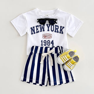 Summer New York Baby Boys Girls Clothing Set Short-Sleeved T-Shirt +Striped Shorts Newborn Baby Clothes Cotton 2Pcs Toddler 0-3Y - RYAN AND REMI