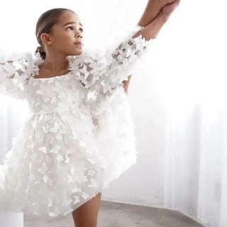 3D Butterfly Puff Sleeve Dress - RYAN AND REMI