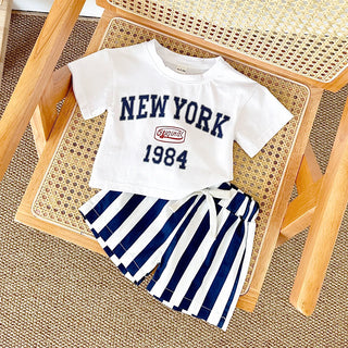 Summer New York Baby Boys Girls Clothing Set Short-Sleeved T-Shirt +Striped Shorts Newborn Baby Clothes Cotton 2Pcs Toddler 0-3Y - RYAN AND REMI