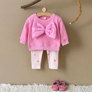 Toddler Boy Outfits Large Bow Long Sleeve Sweatshirt Polka Dot Print Pants Set Spring Fall Clothes Baby Girl Clothing - RYAN AND REMI