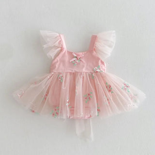 Fly Sleeve Floral Tulle Dress