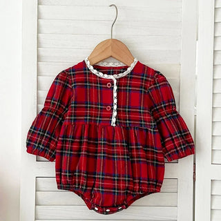 Round Neck Buffalo Plaid Romper