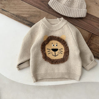 Knitted Round Neck Lion Sweater - RYAN AND REMI