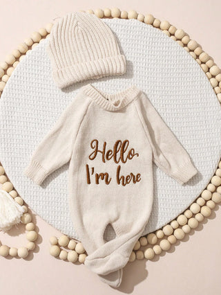 Ylsteed "Hello" Embroidery Newborn Photography Props Infant Romper Jumpsuit With Bow Hat Baby Coming Home Outfit Baby Photo-HD - RYAN AND REMI