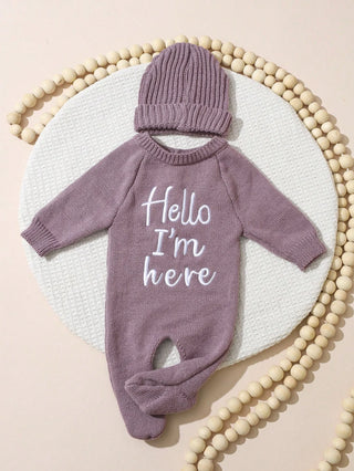 Ylsteed "Hello" Embroidery Newborn Photography Props Infant Romper Jumpsuit With Bow Hat Baby Coming Home Outfit Baby Photo-HD - RYAN AND REMI