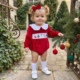 Velvet Embroidered Christmas Romper