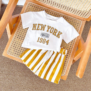 Summer New York Baby Boys Girls Clothing Set Short-Sleeved T-Shirt +Striped Shorts Newborn Baby Clothes Cotton 2Pcs Toddler 0-3Y - RYAN AND REMI