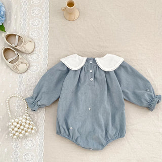 2025 New Toddler Baby Girls Romper Spring Children Clothes Ruffled Long Sleeved Cotton Baby Clothing Flower Baby Girls Jumpsuit - RYAN AND REMI