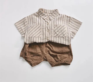 Boys Striped Cotton Linen Shorts Set - RYAN AND REMI
