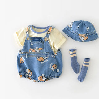 Denim Emoji Romper and Hat Set - RYAN AND REMI