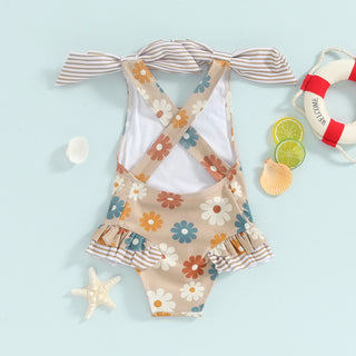 Kids Girl Swimsuit Cute Floral Swimwear  Bowknot Suspender Romper Swimming Suit Children Beachwear Bathing Suit for 1-6Years - RYAN AND REMI
