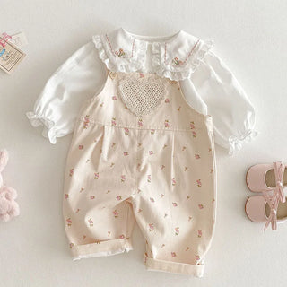 2025 New Spring 0-5Yrs Children Clothes Suit Long Sleeved Cotton Shirt+Printed Jumpsuits Overalls Baby Girls Clothing Set - RYAN AND REMI