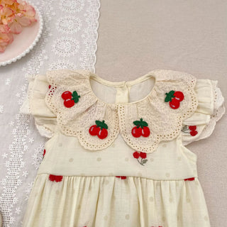 Strawberry Embroidered Collar Romper