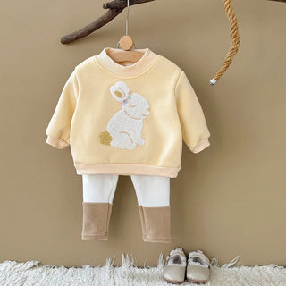 Bunny Rabbit Embroidery Colorblock Pants Set
