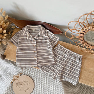 New Summer Children's Suit  Short Sleeve +Shorts Striped Boy Girl Child T-shirt  Suitable for babies aged 0-3 years old - RYAN AND REMI