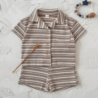 New Summer Children's Suit  Short Sleeve +Shorts Striped Boy Girl Child T-shirt  Suitable for babies aged 0-3 years old - RYAN AND REMI
