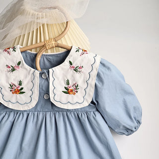 Flower Embroidery Collar Dress - RYAN AND REMI