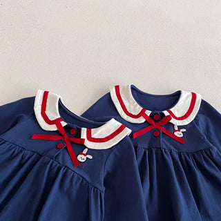 0-2Y Newborn Baby Sailor Style Bodysuit Cute Bunny Embroidery One Pieces Infant Girls Long Sleeve Clothes Jumpsuit - RYAN AND REMI
