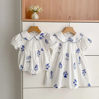 Embroidered Spode Blue Flower Romper