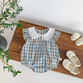 Lacy Plaid Fly Sleeve Romper - RYAN AND REMI