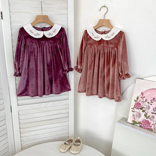 Doll Collar Velvet Dress - RYAN AND REMI