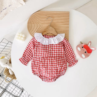 Round Collar Plaid Bodysuit - RYAN AND REMI