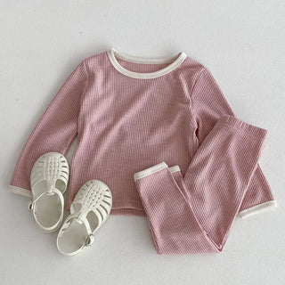 Contrast Waffle Loungewear Set - RYAN AND REMI