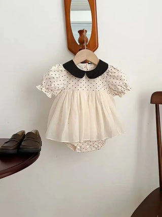 Summer new style baby girl polka dot romper dress with lace, fashionable one-piece dress - RYAN AND REMI