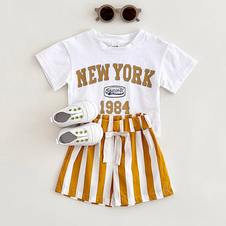 Summer New York Baby Boys Girls Clothing Set Short-Sleeved T-Shirt +Striped Shorts Newborn Baby Clothes Cotton 2Pcs Toddler 0-3Y - RYAN AND REMI