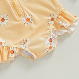 Toddler Baby Girl Swimsuit Floral Rash Guard with Hat Set Long Sleeve Zipper Bathing Suit Swimwear - RYAN AND REMI