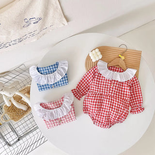 Round Collar Plaid Bodysuit - RYAN AND REMI