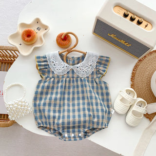 Lacy Plaid Fly Sleeve Romper - RYAN AND REMI
