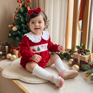 Velvet Embroidered Christmas Romper
