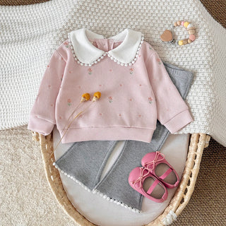 Emboidered Sweatshirt Flare Pants Set
