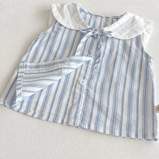 Striped Sleeveless Shirt Romper Set