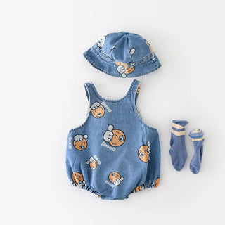 Denim Emoji Romper and Hat Set - RYAN AND REMI