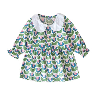 Solid Collar Floral Dress - RYAN AND REMI