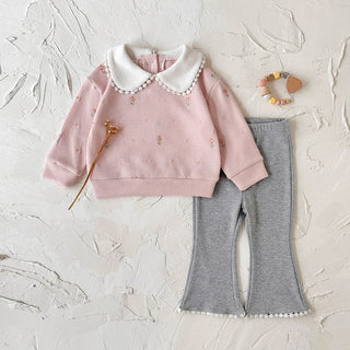 Emboidered Sweatshirt Flare Pants Set