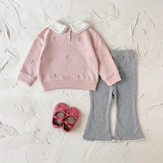Emboidered Sweatshirt Flare Pants Set