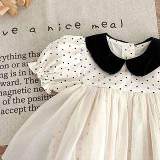 Summer new style baby girl polka dot romper dress with lace, fashionable one-piece dress - RYAN AND REMI